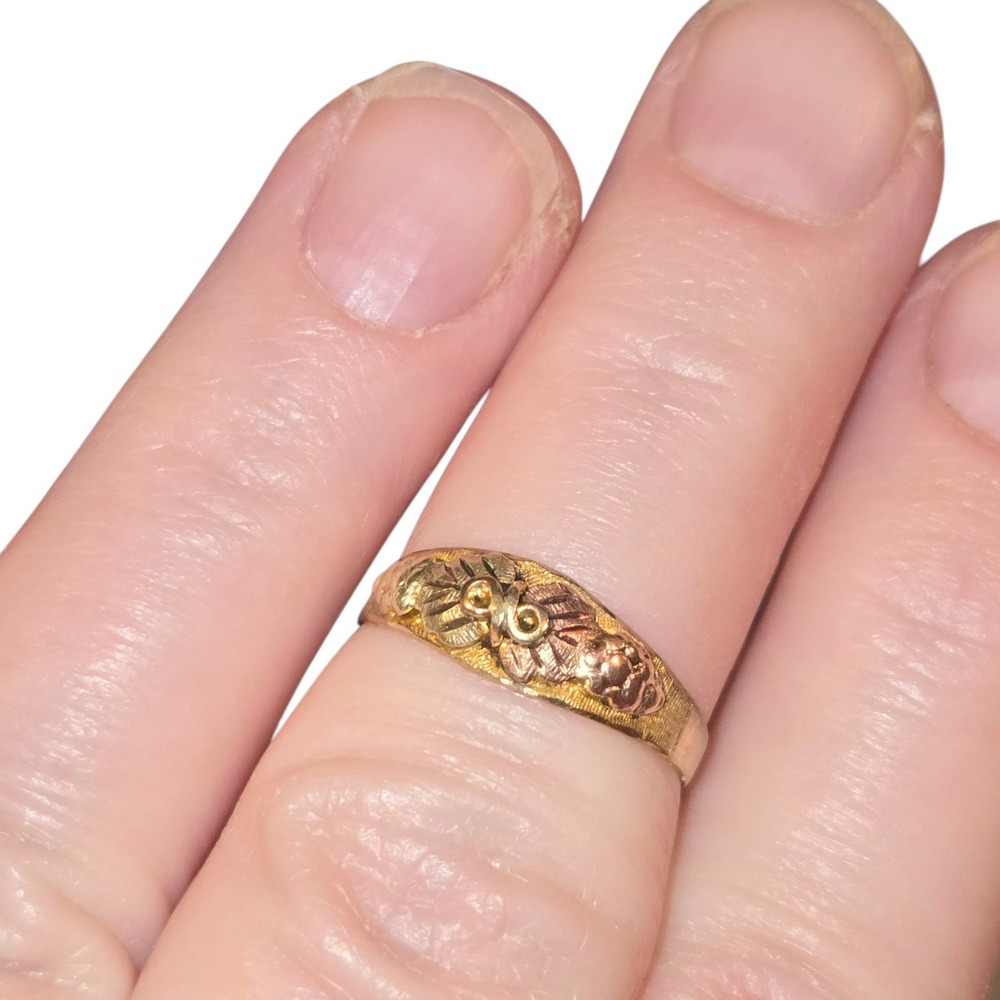 J.CO Black Hills Gold VTG Estate Ring Womens 6.5 TriColor 10K 18K Infinity Leaf